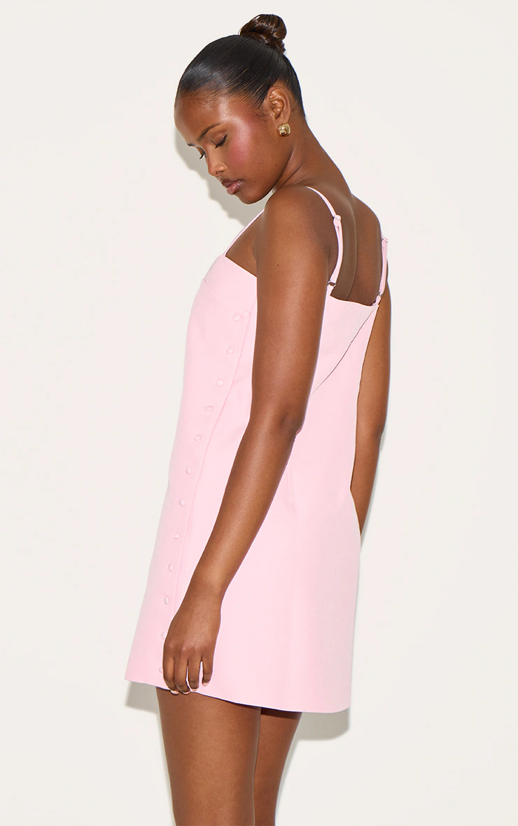Pink Woven Side Button Detail Mini A-line Dress