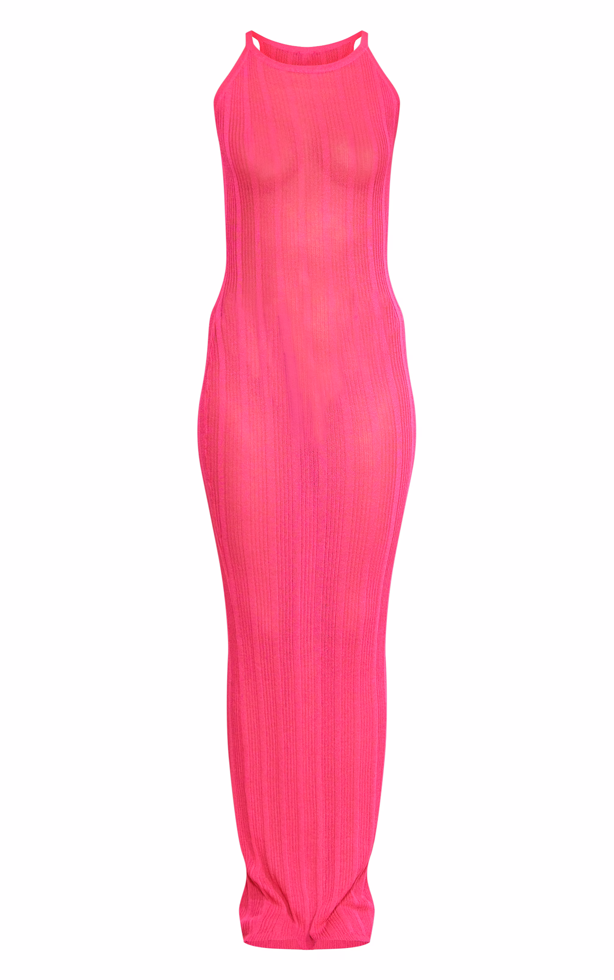 Tall Pink Sheer Knit Racer Maxi Dress