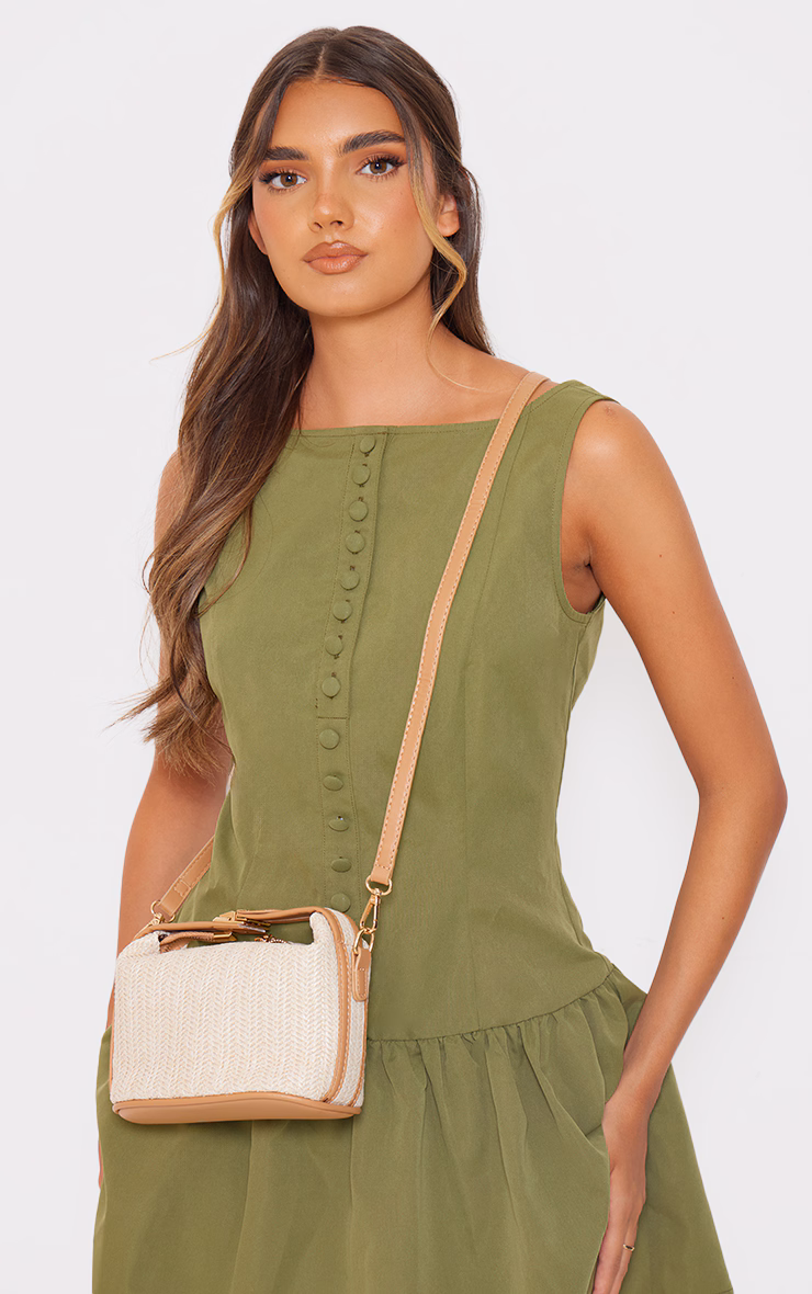 Khaki Button Down Scoop Back Shift Dress