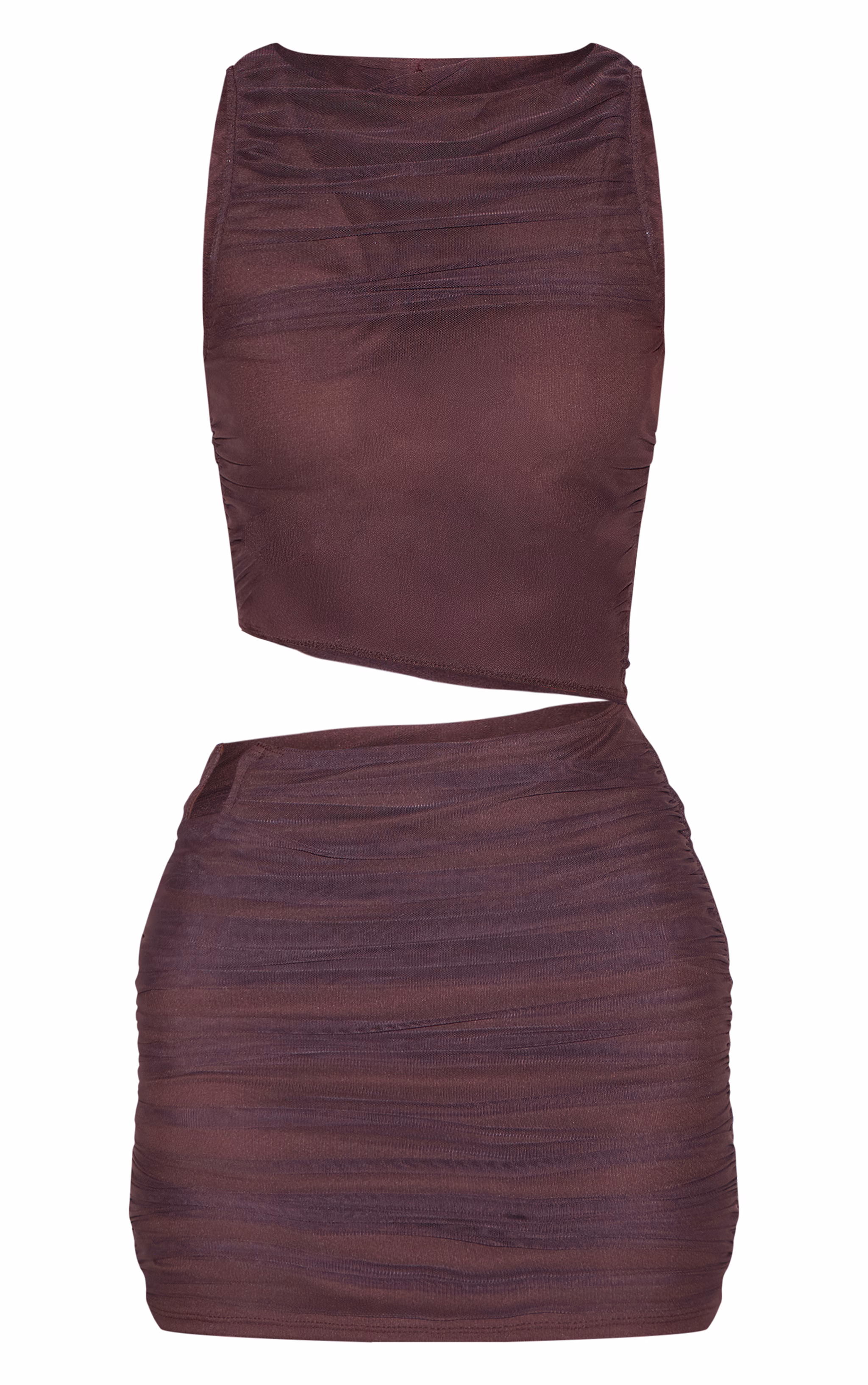 Chocolate Mesh High Neck Cut Out  Mini Dress