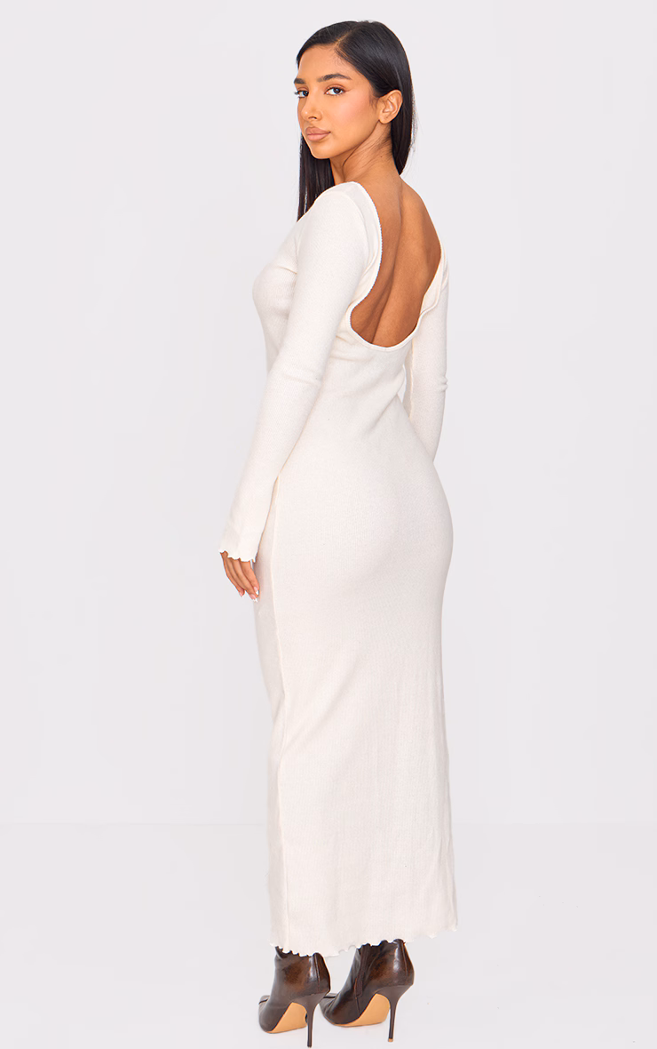 Petite Cream Ribbed Boat Neck Low Back Maxi Dress