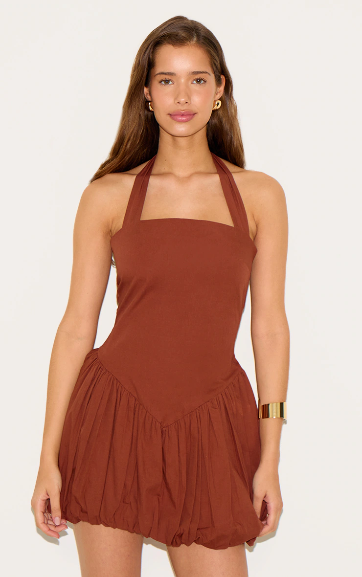 Chestnut Halterneck Puffball Dress