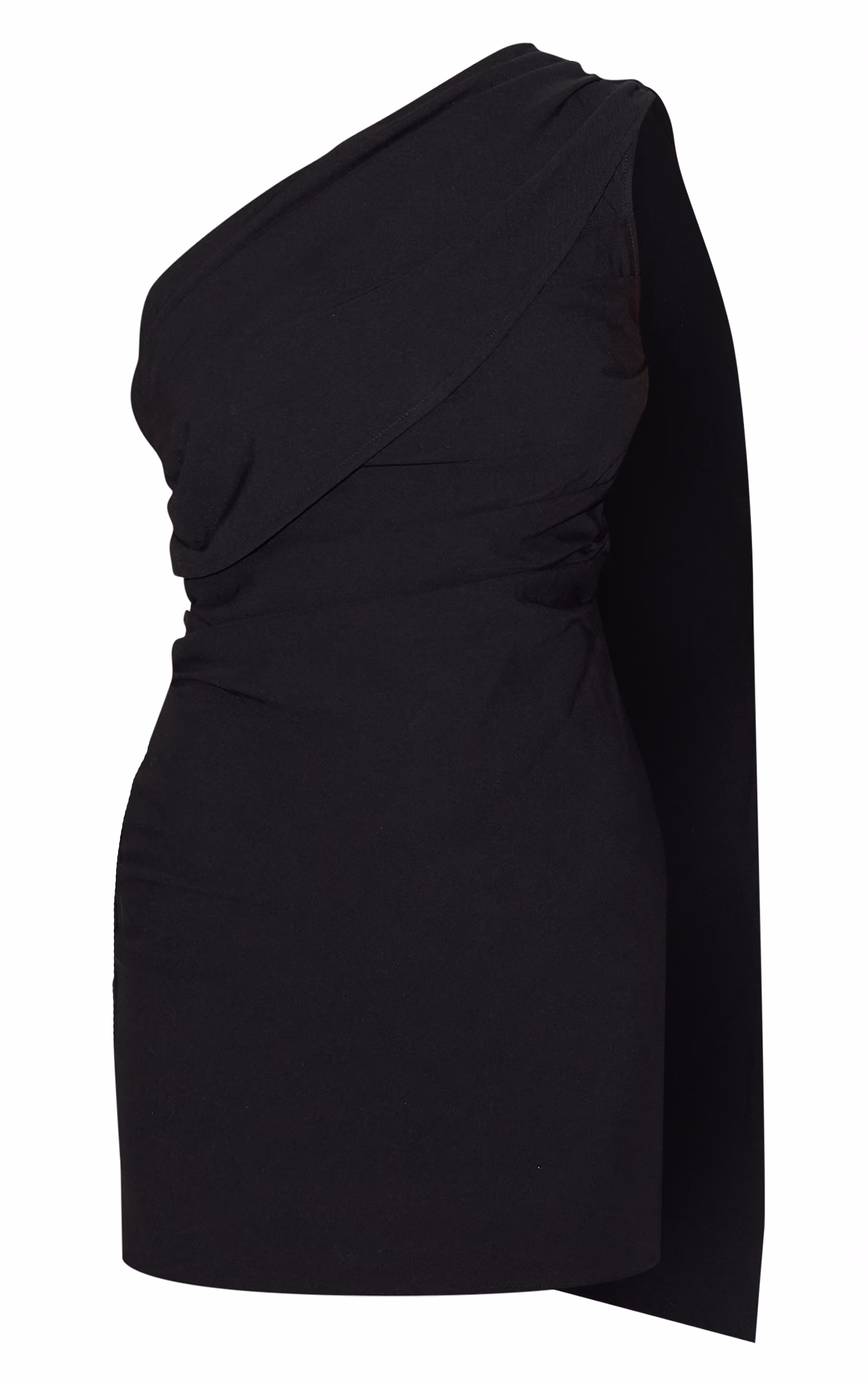 Black Woven Drape Shoulder Mini Dress