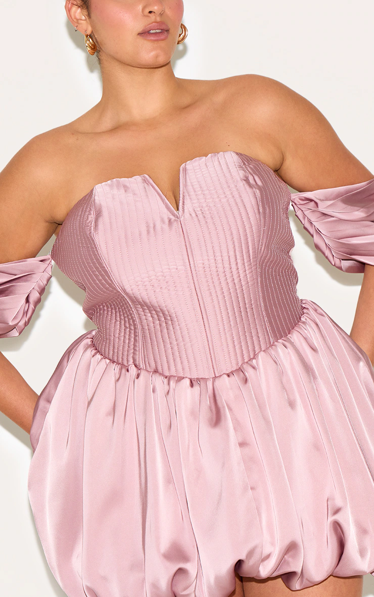 Plus Rose Satin Puffball Bardot Shift Dress