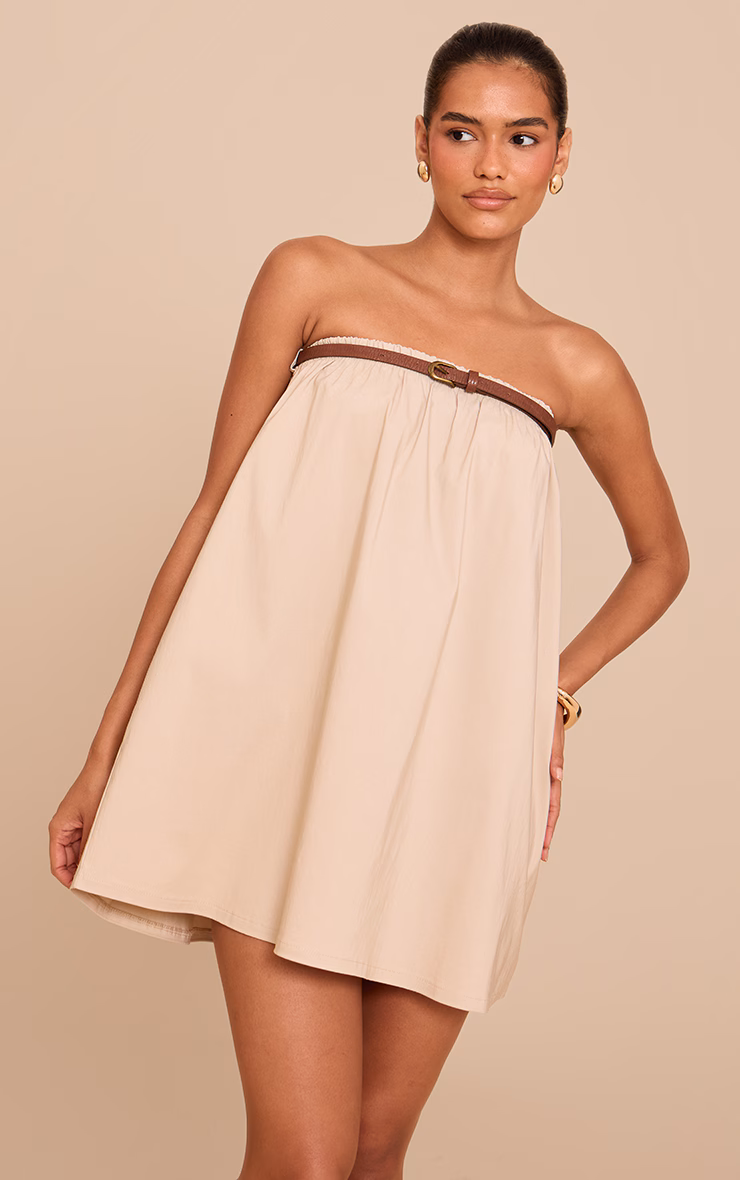 Stone Belted Bandeau Puffball Dress