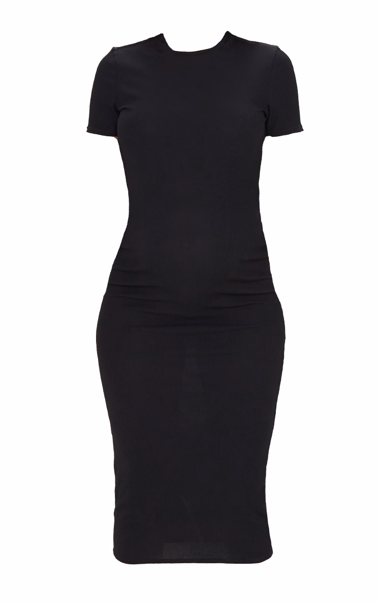 Maternity Black Ribbed Crew Neck Midi Dress