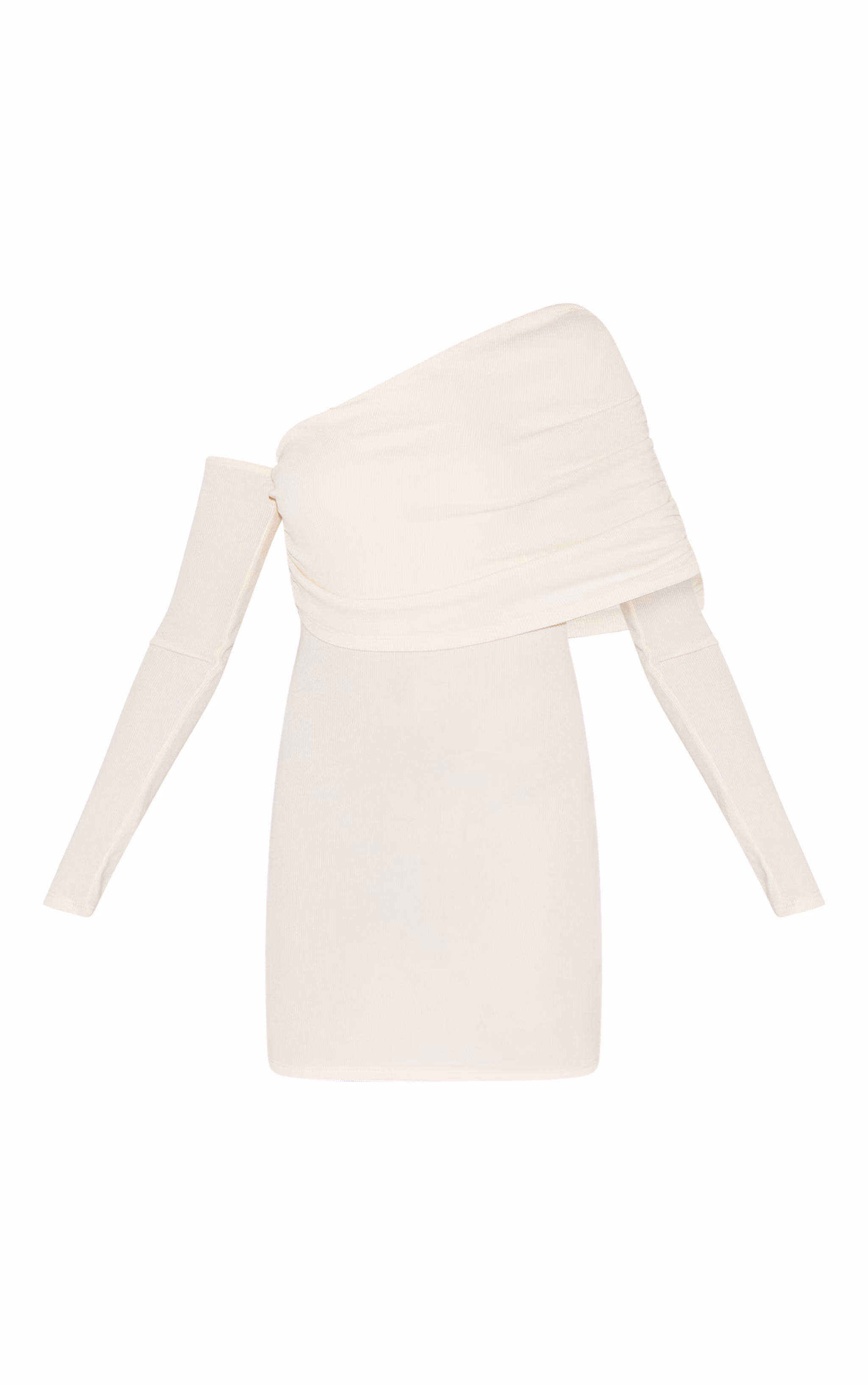 Cream Rib Bardot Long Sleeve Bodycon Dress