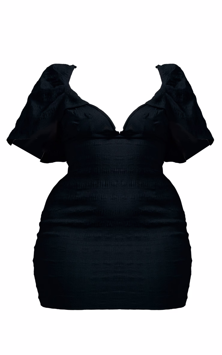 Plus Black Textured V Bar Bodycon Dress