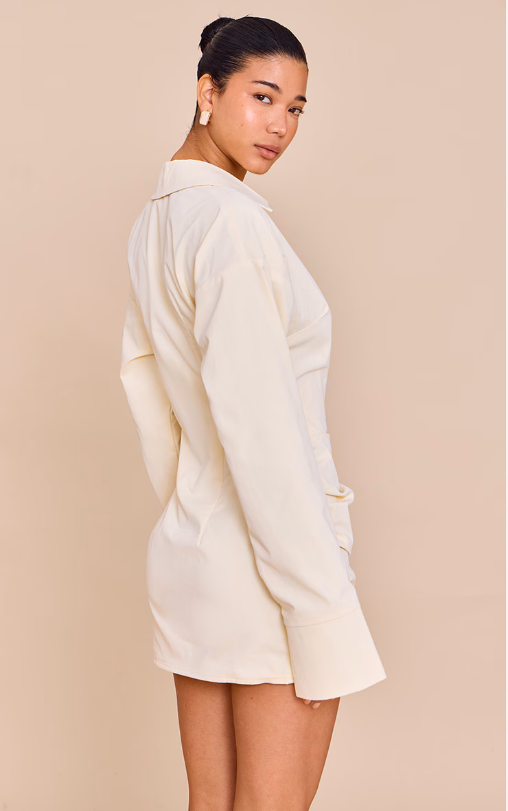 Butter Yellow Plunge Deep Cuff Shirt Dress