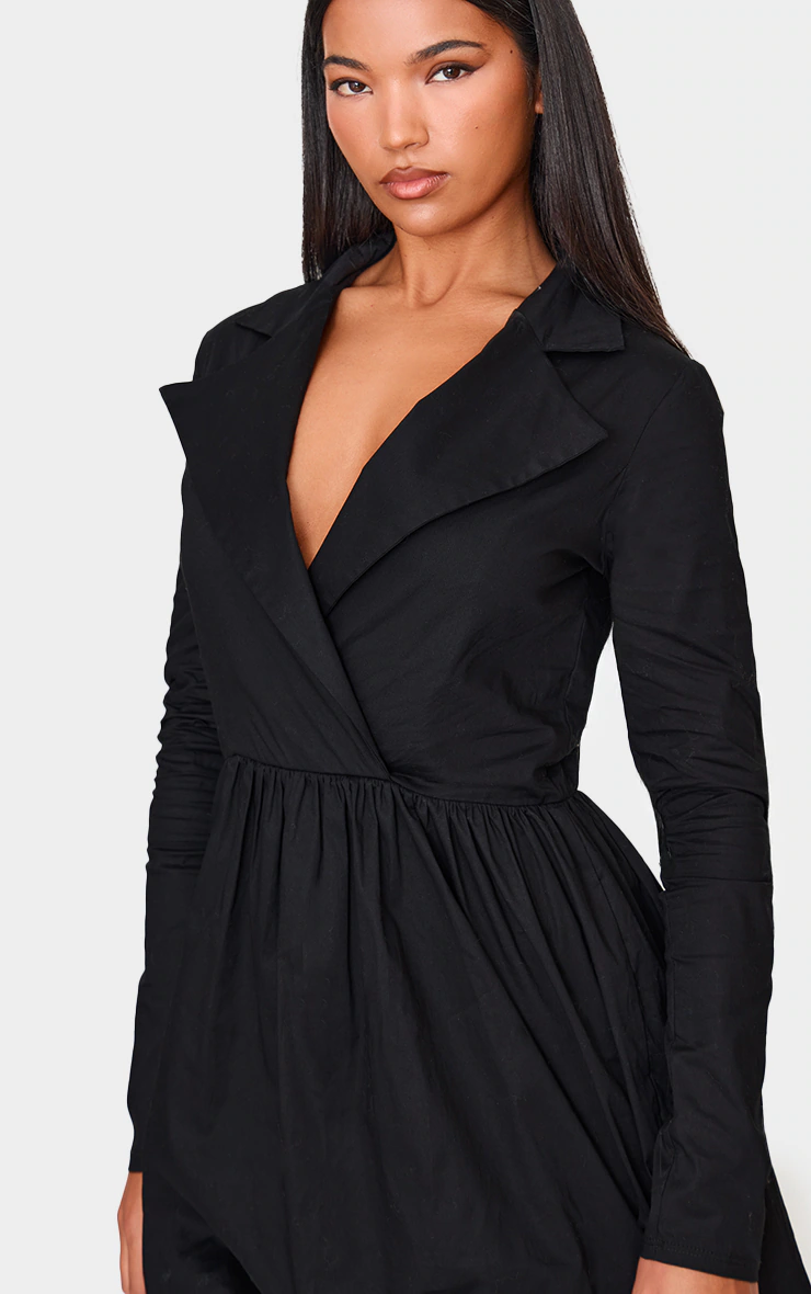 Black Long Sleeve Blazer Puffball Dress