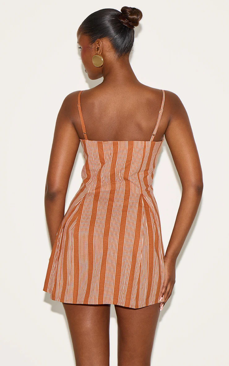 Rust Striped A-line Mini Dress