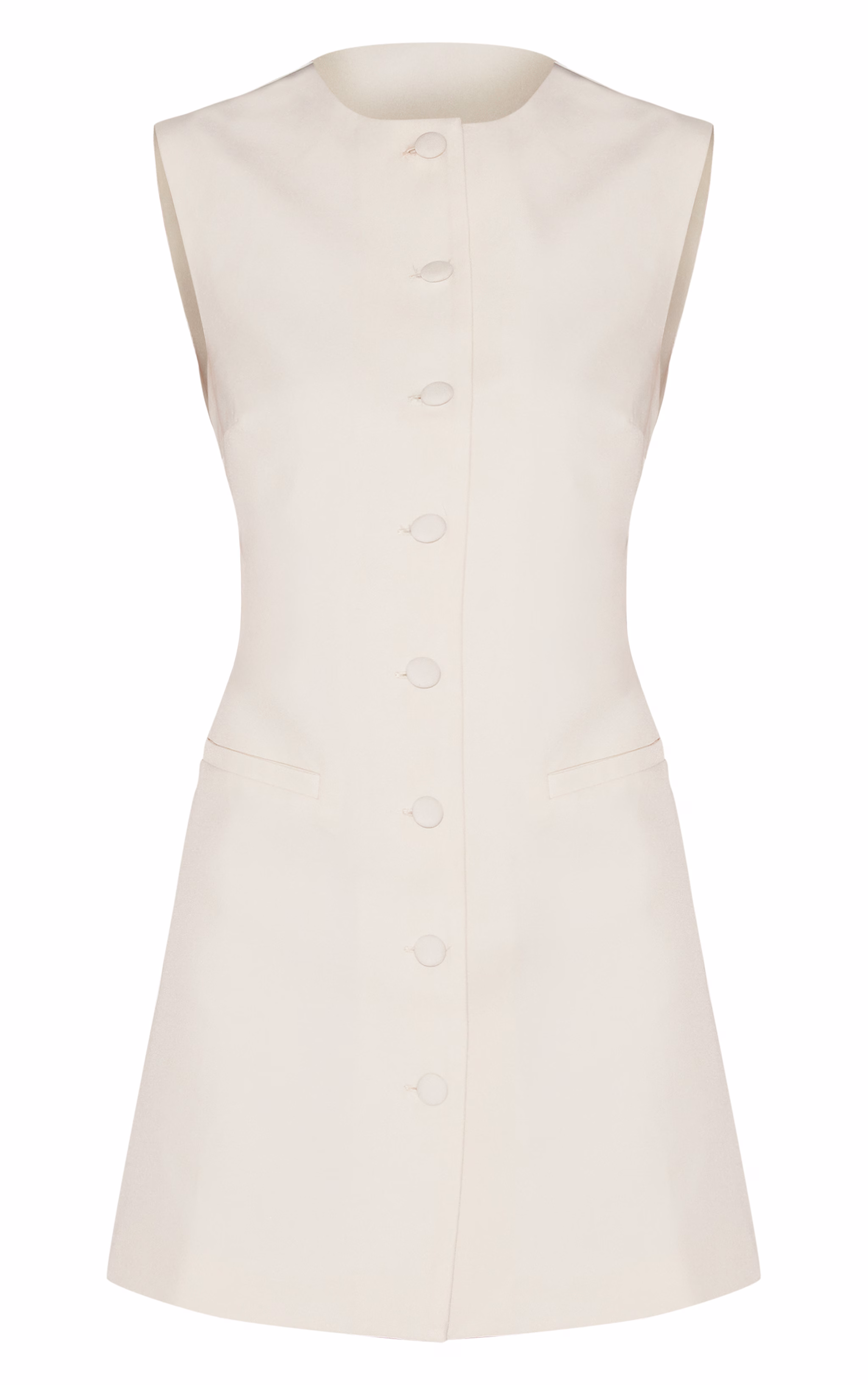 Cream Tailored Woven Button Down A Line Dress