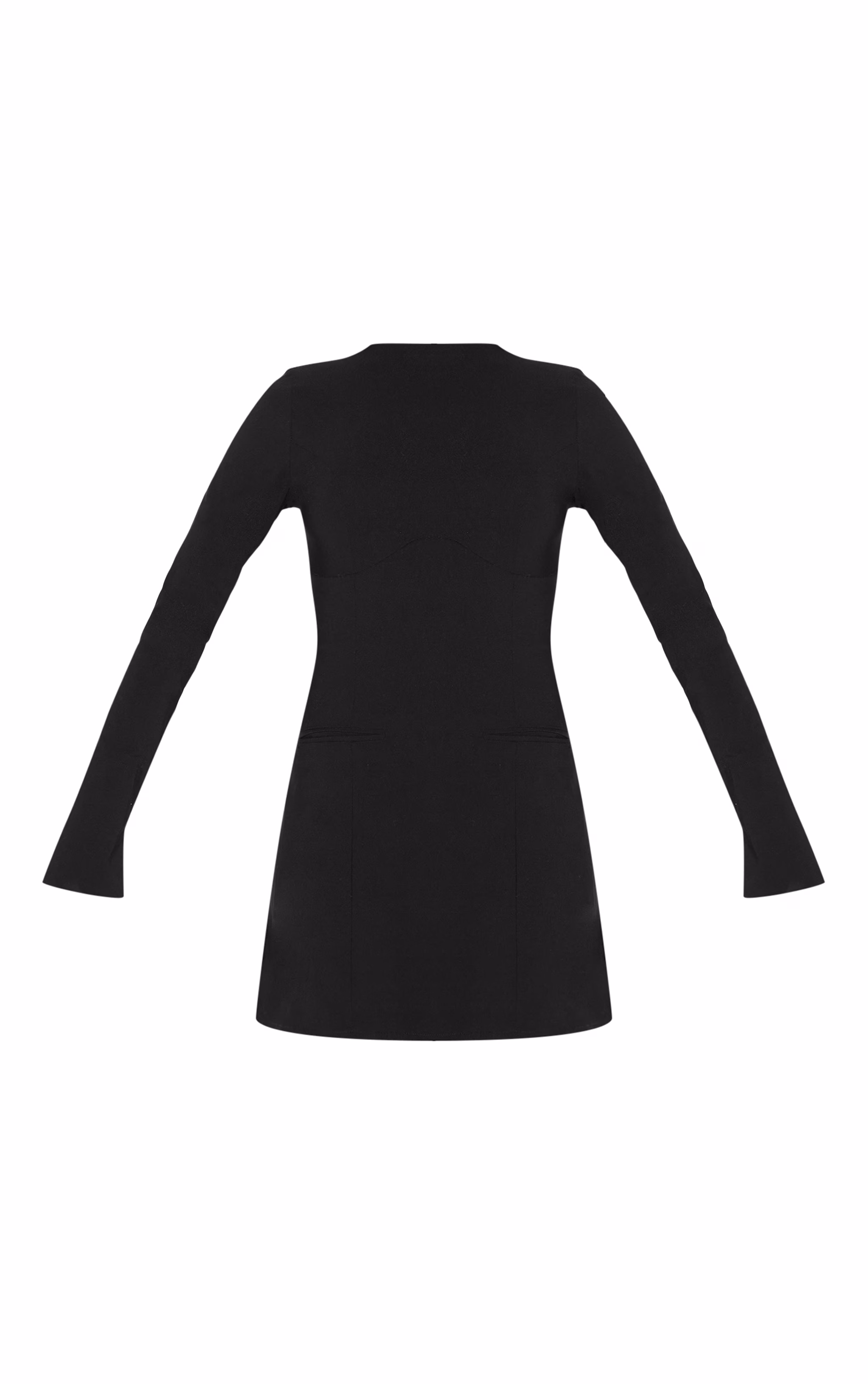 Black Stretch Woven Boat Neck Flare Sleeve Shift Dress