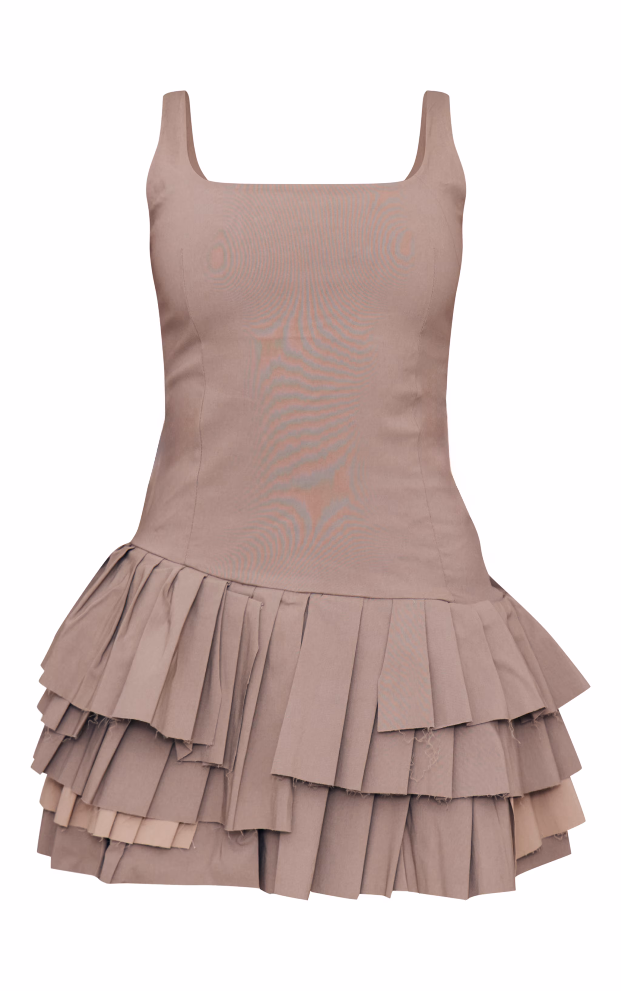Taupe Stretch Woven Extreme Pleated Shift Dress