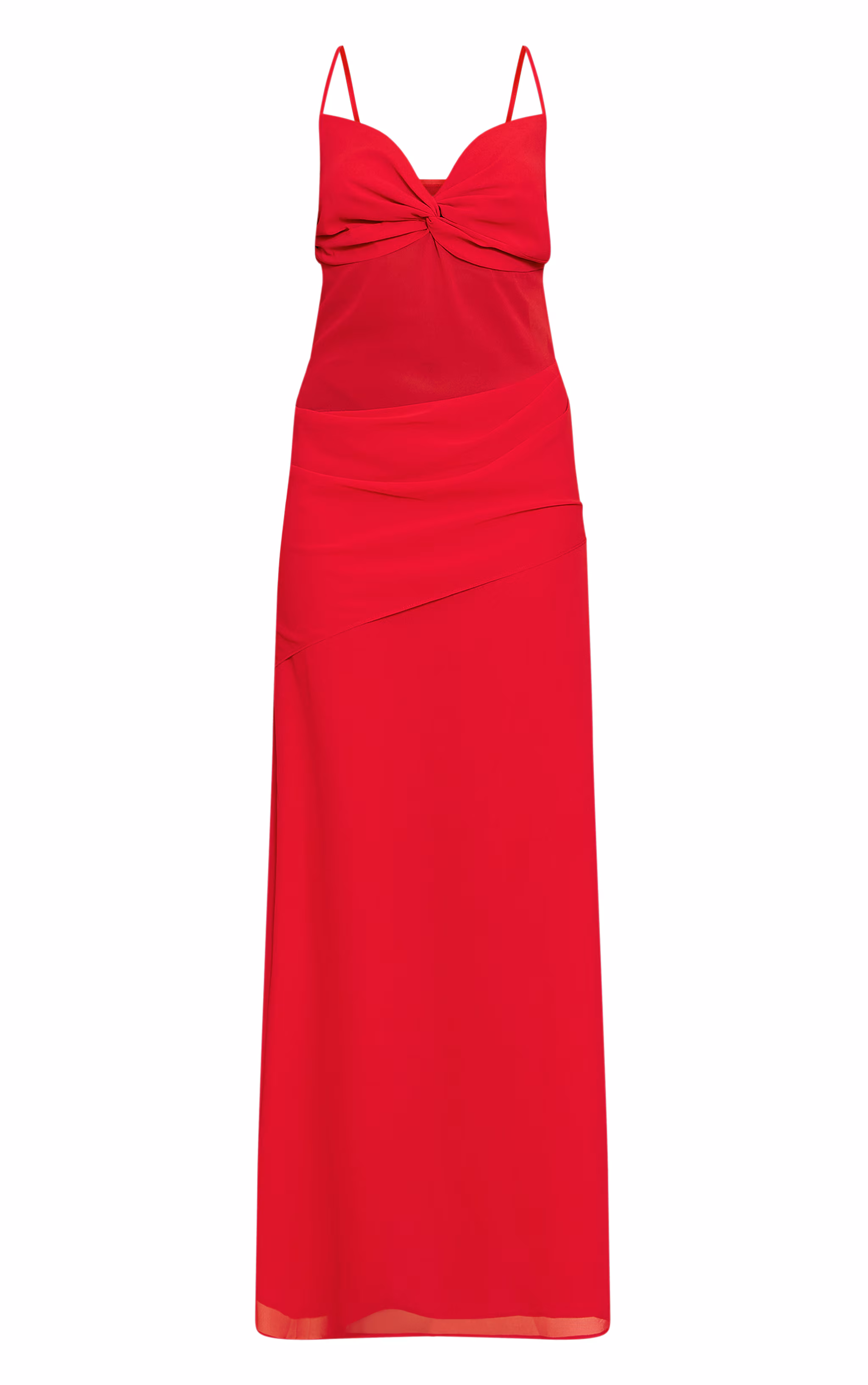 Tomato Red Chiffon Twist Cut Out Maxi Dress