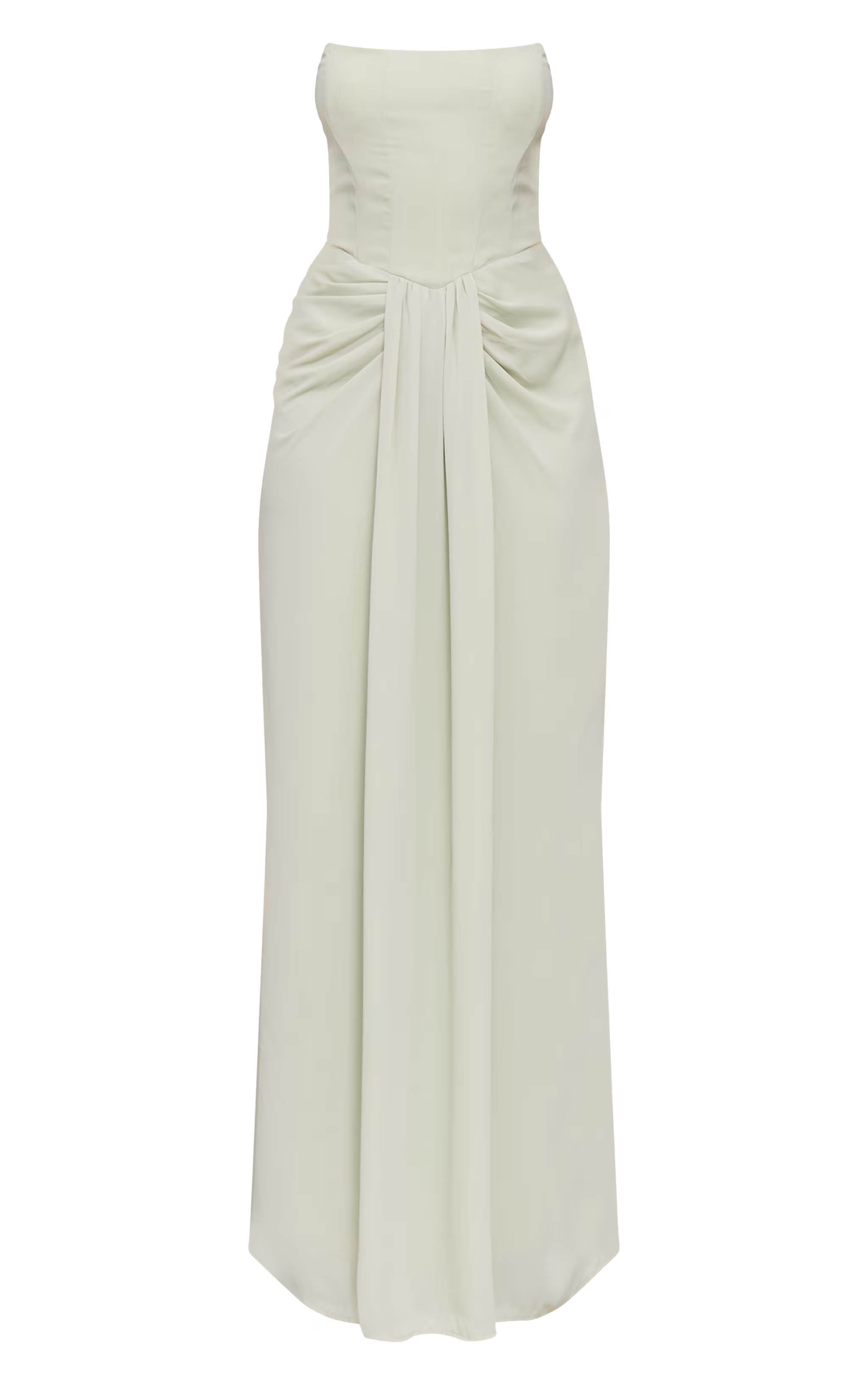 Sage Green Bandeau Corset Drape Detail Maxi Dress