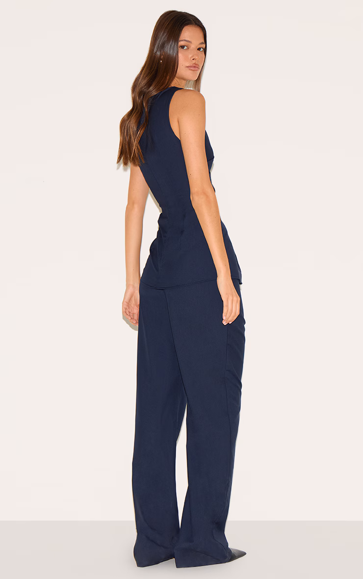 Indigo Blue Tailored Woven Boat Neck Longline Jumpsuit