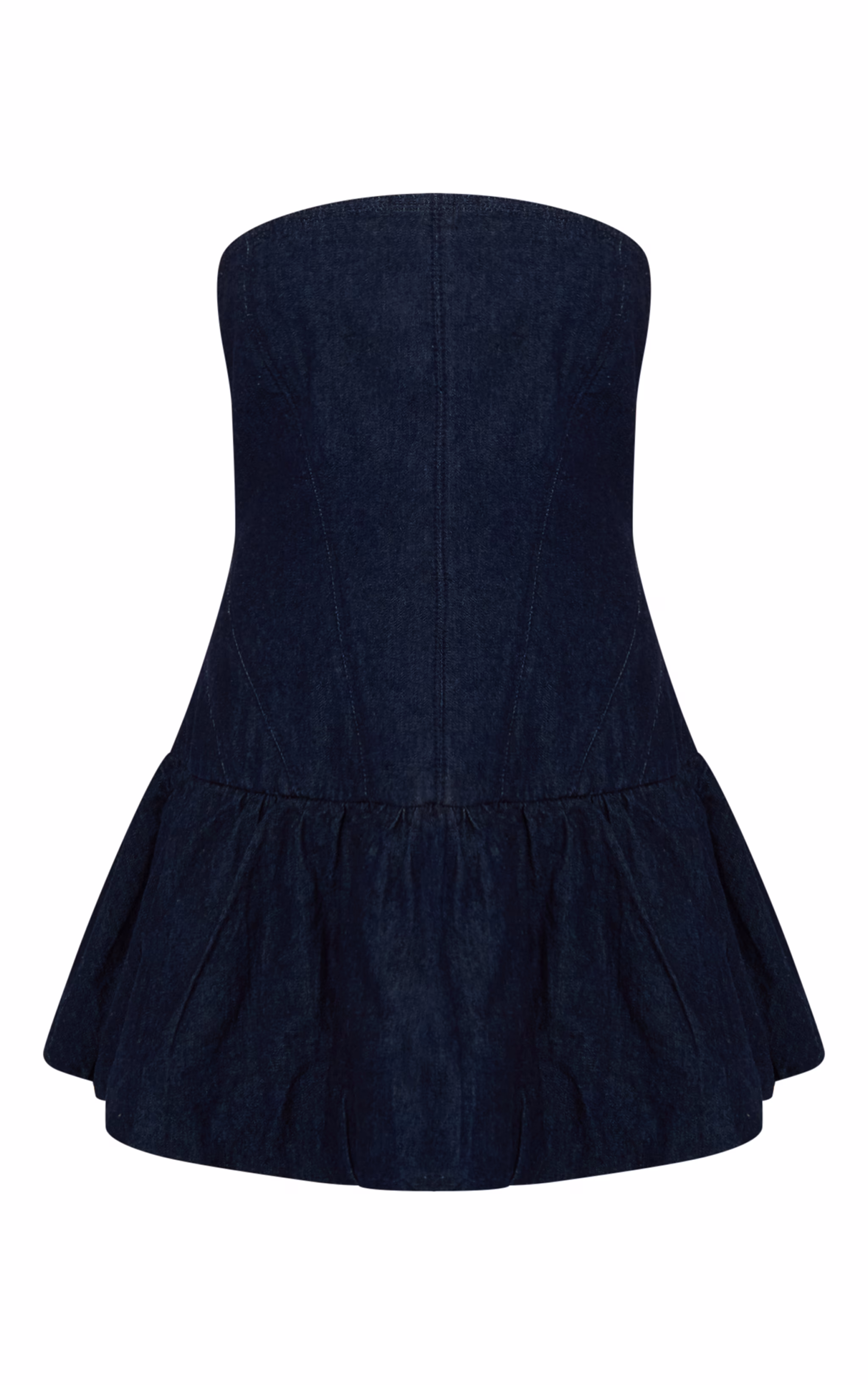 Petite Dark Blue Denim Puffball Mini Dress