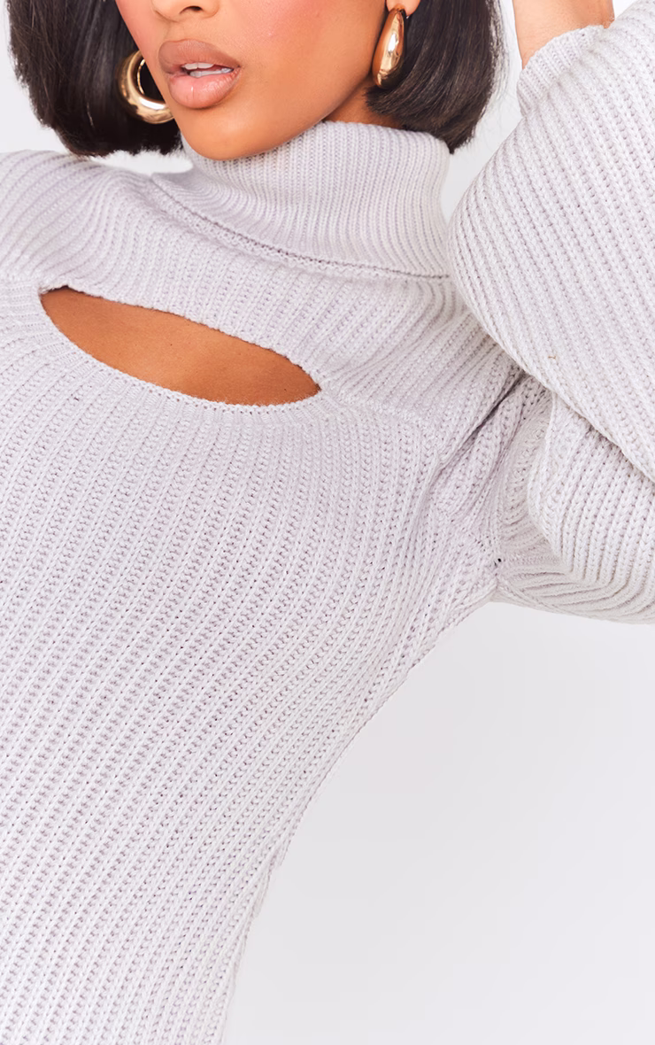 Shape Light Grey 2 In 1 High Neck Balloon Sleeve Bodycon Sweater Dress