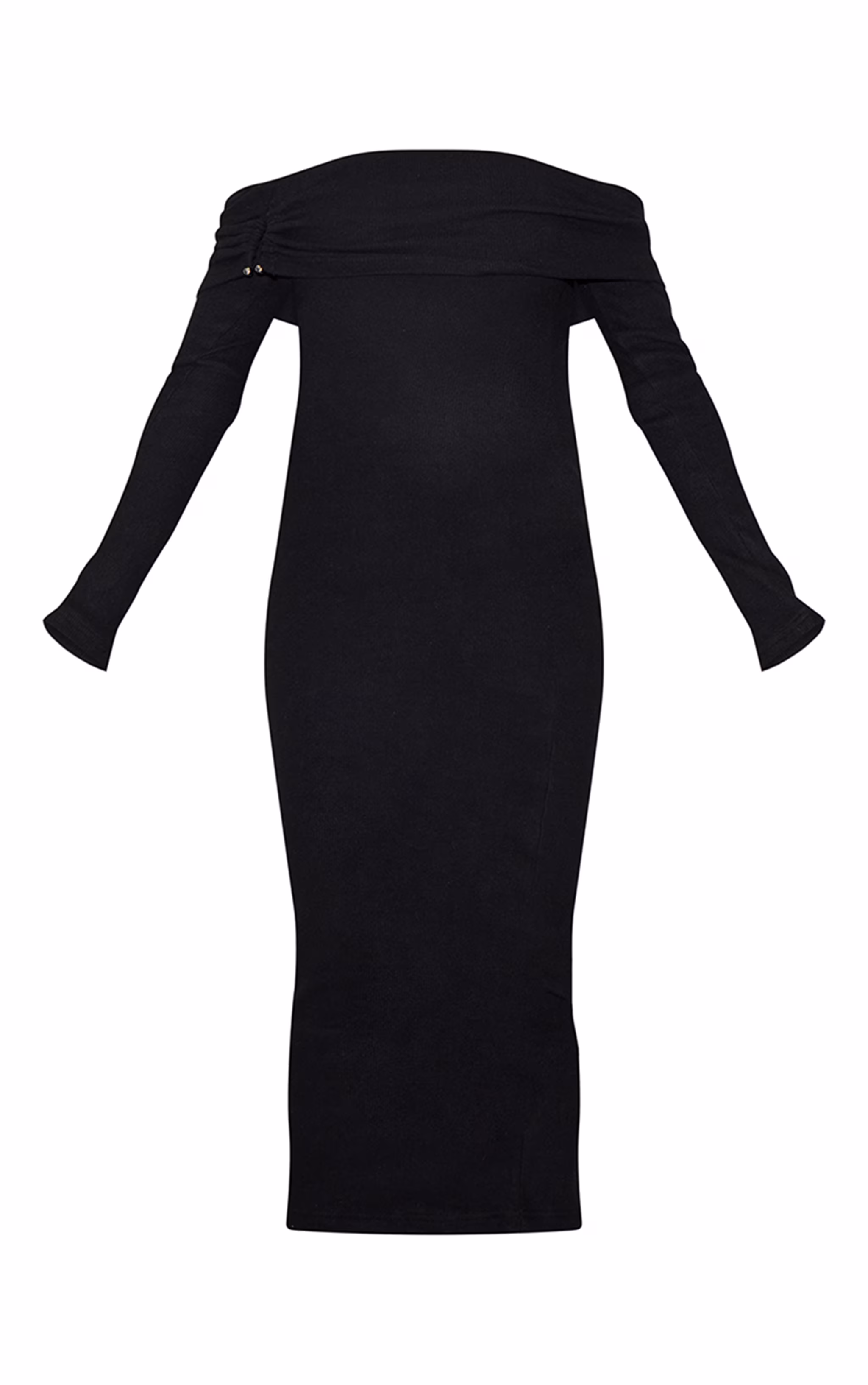 Maternity Black Heavy Brushed Rib Bardot Midaxi Dress