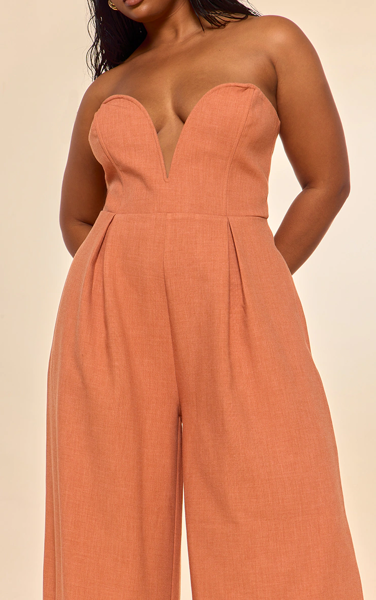 PLT Label Plus Rust Plunge Wide Leg Jumpsuit