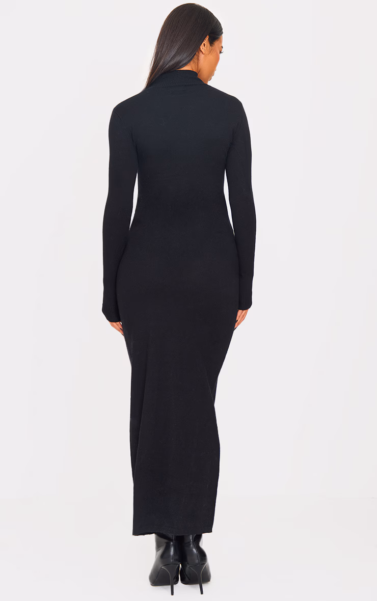 Black Light Rib Knit Long Sleeve Maxi Dress