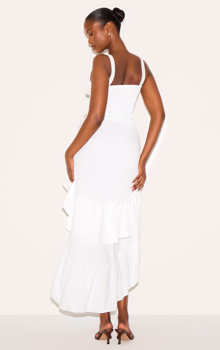 White Strappy Ruched Detail Maxi Dress