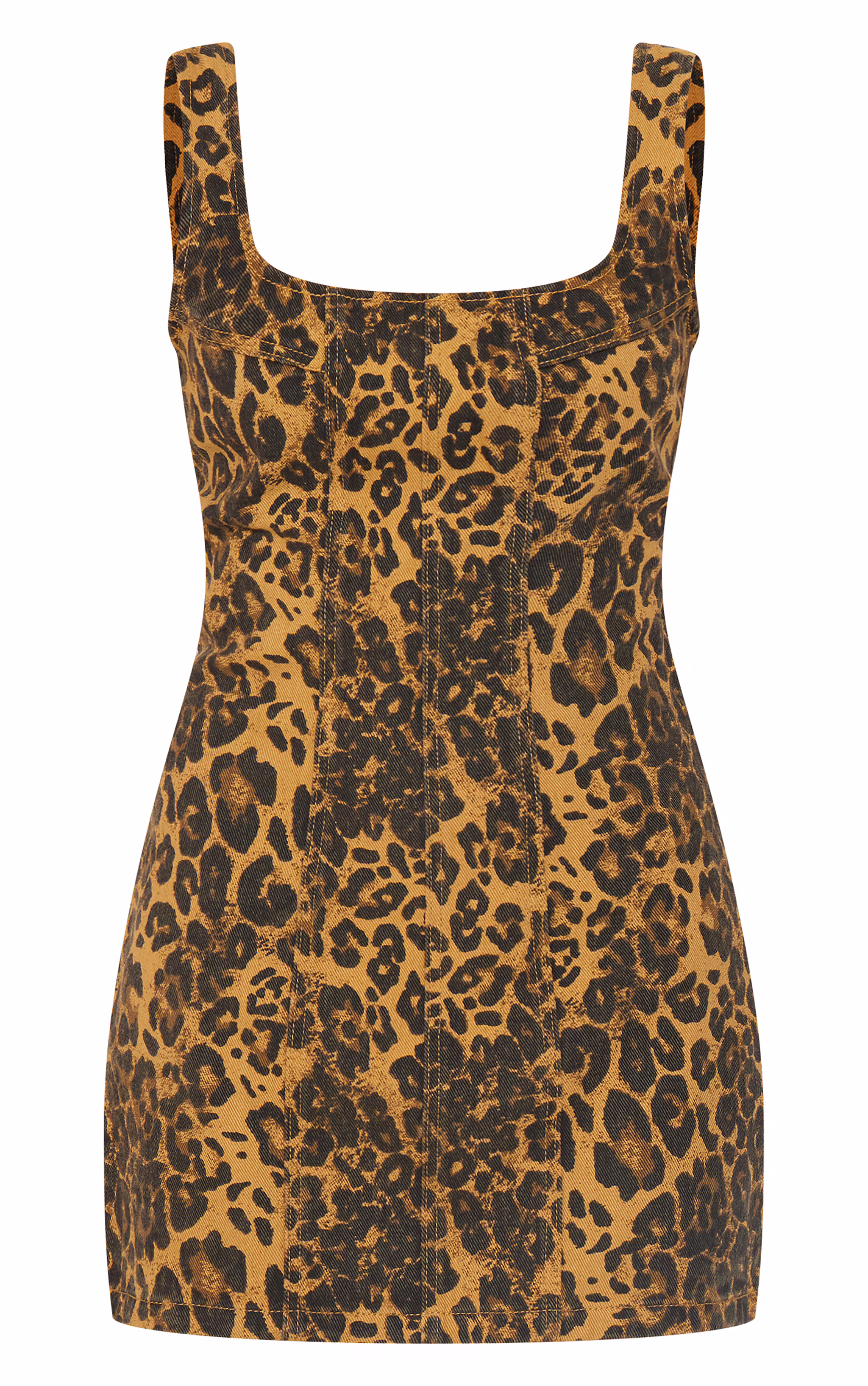 Brown Leopard Print Seam Detail Mini Dress
