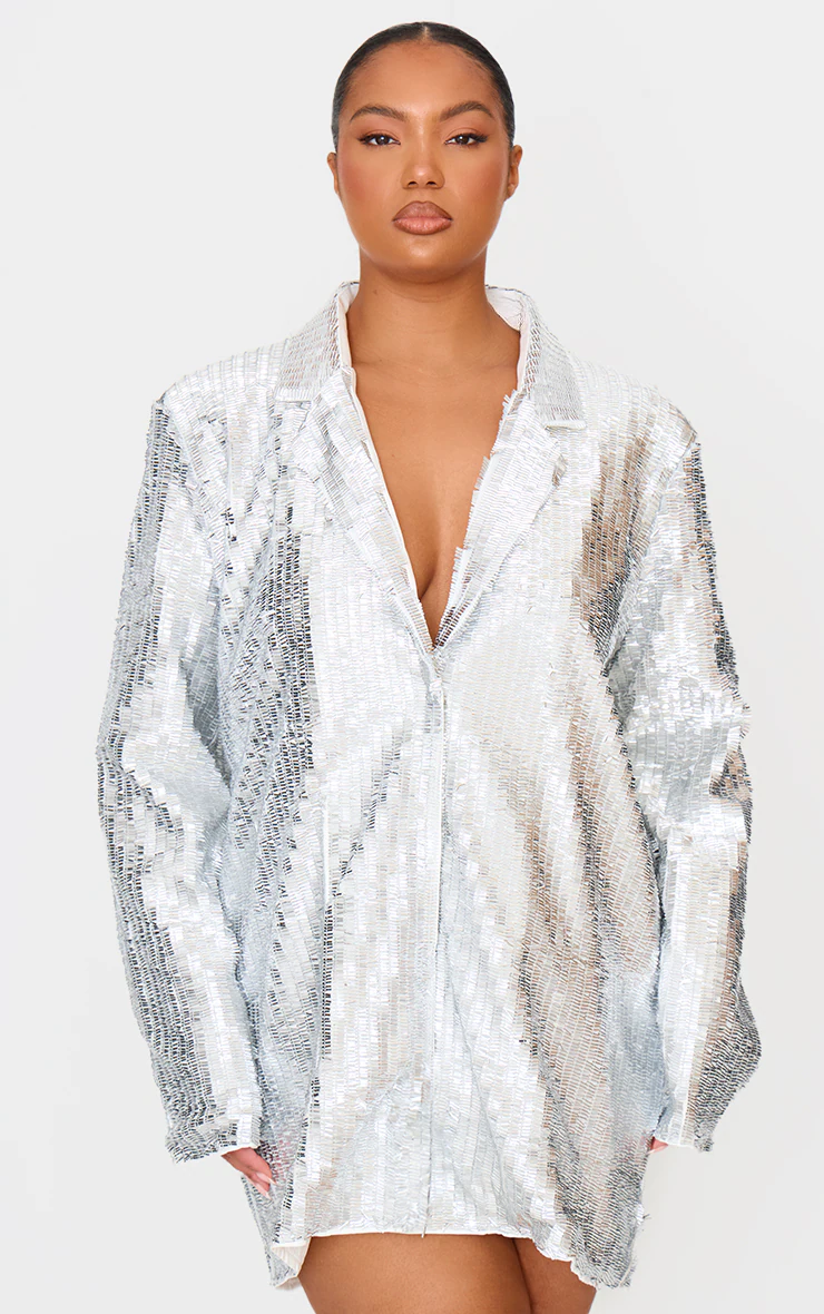 Plus Silver Diamante Blazer Dress