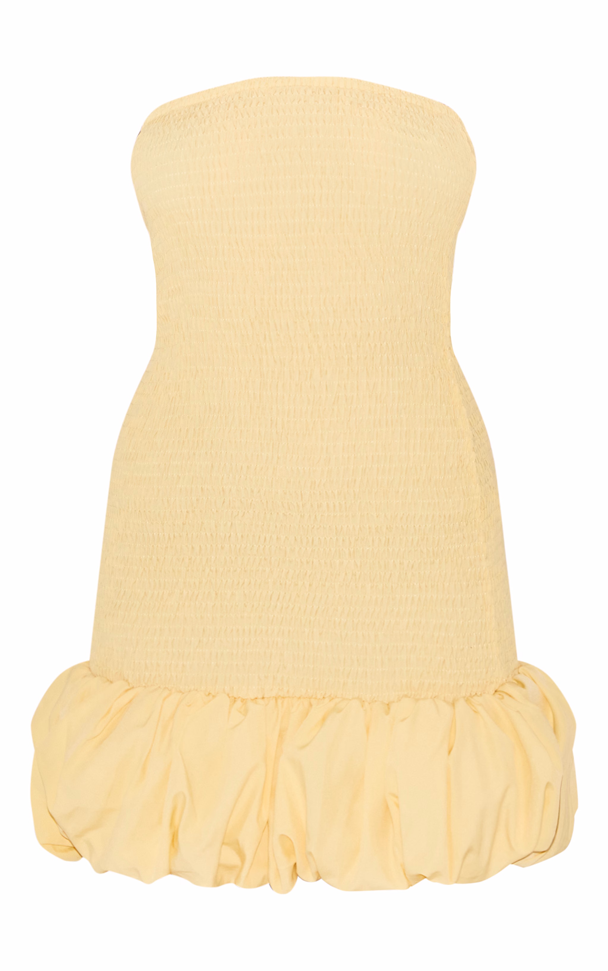 Lemon Shirred Bandeau Bodycon Dress