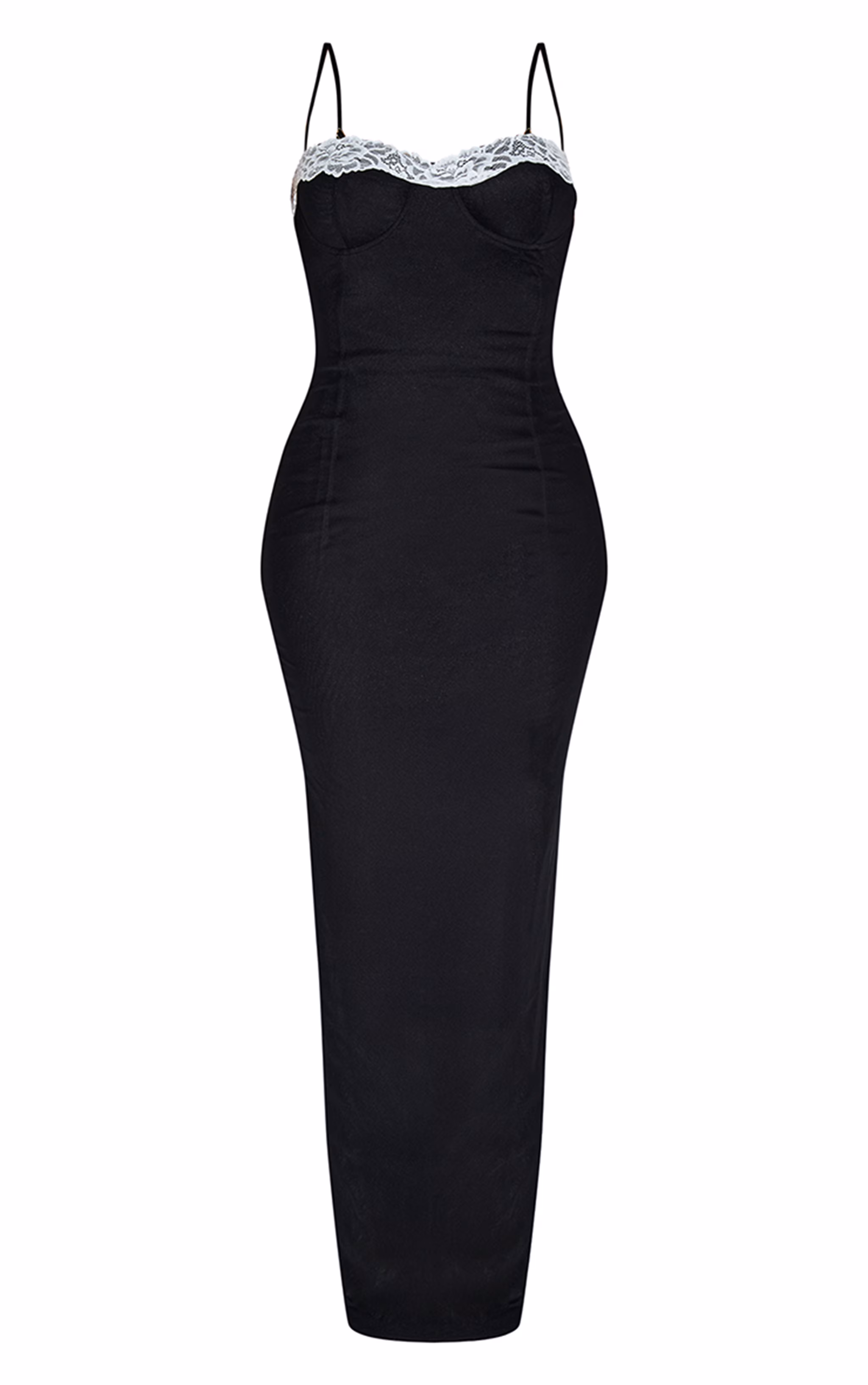 Shape Black Mesh Corseted Lace Cup Detail Maxi Dress