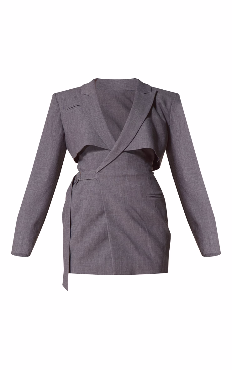 PLT Label Charcoal Tie Side Detail Blazer Dress