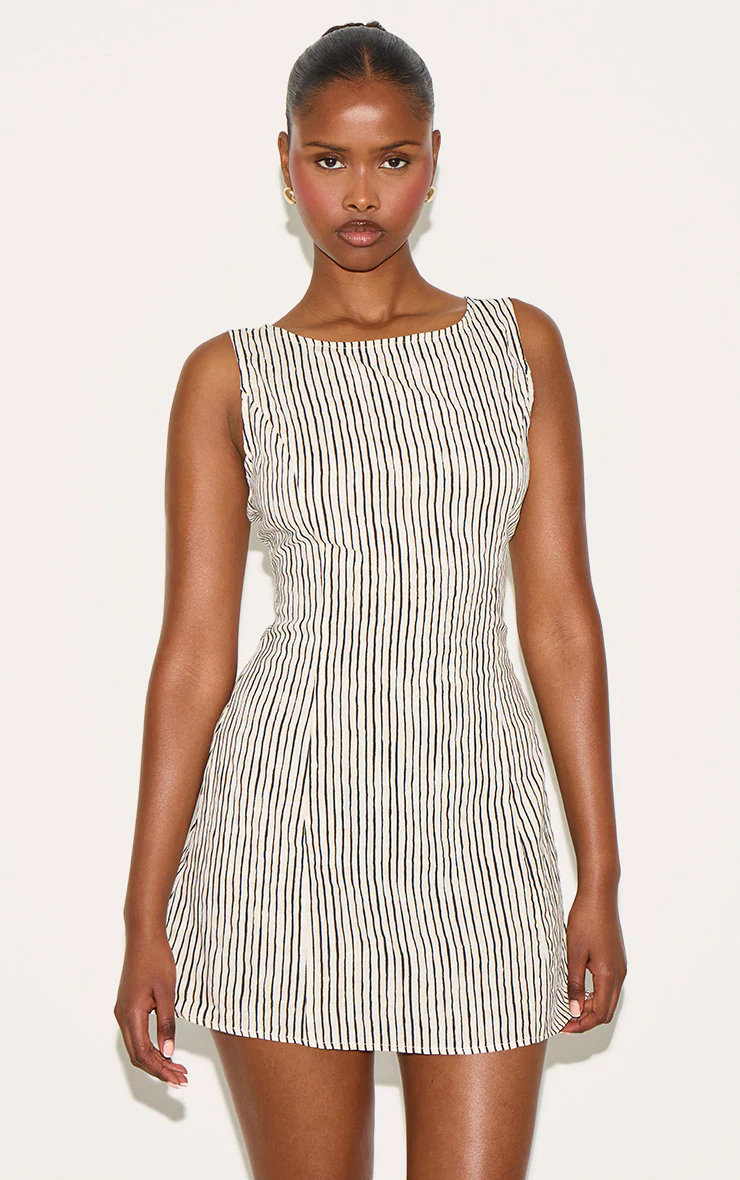 Black Striped Boat Neck Dress