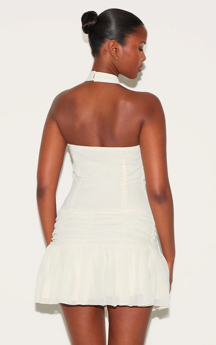 Almond Chiffon Halter Neck Mini Dress