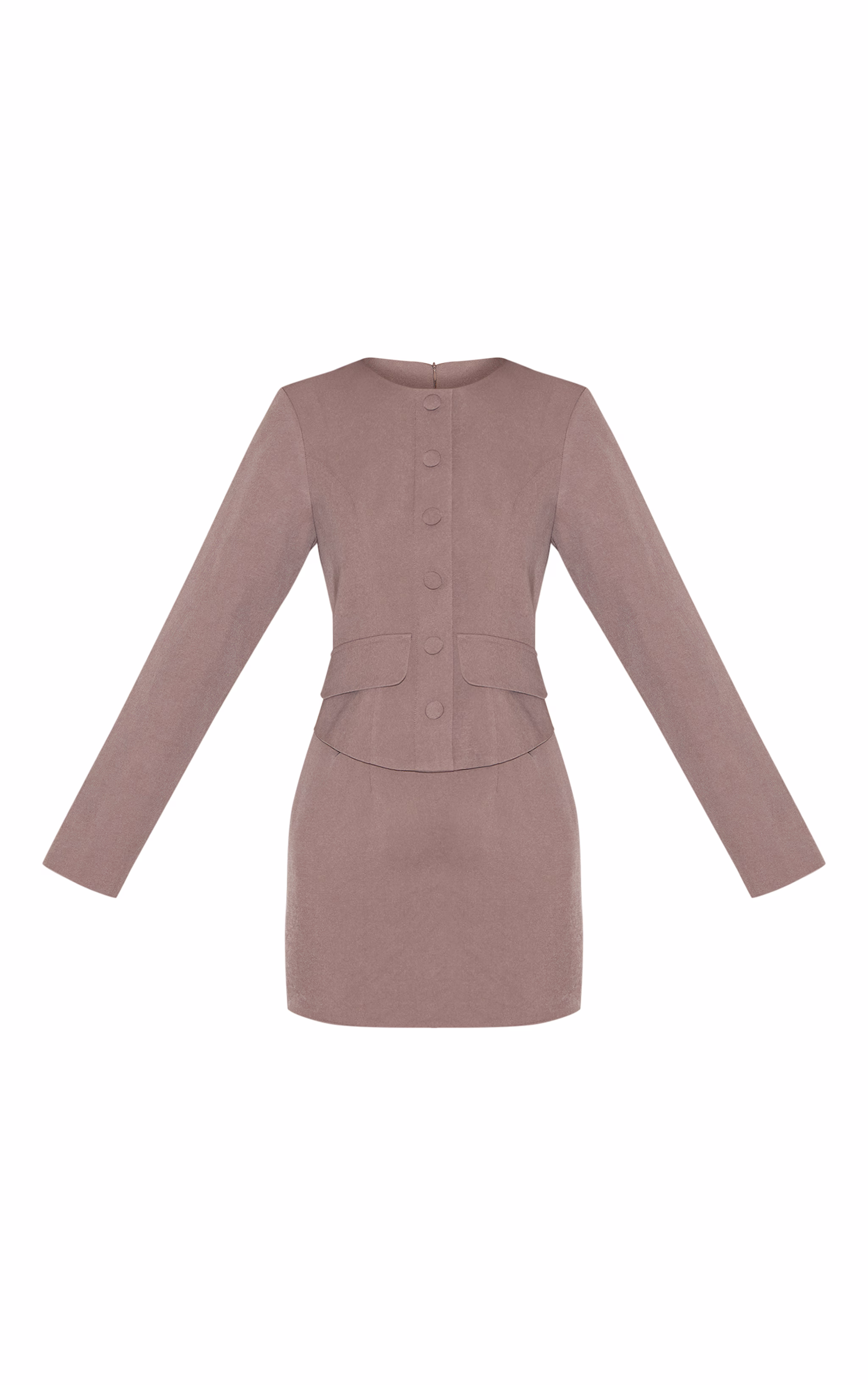 Mushroom Woven Tailored Button Detail Mini Dress