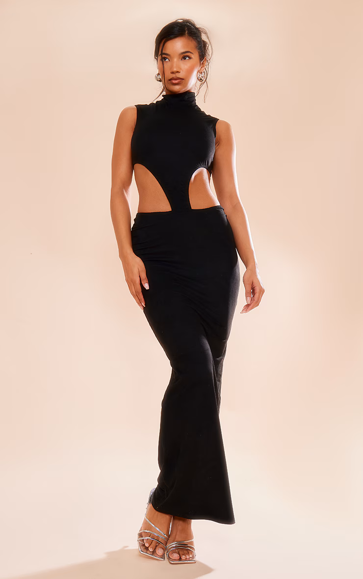 Black Faux Suede Sleeveless Cut Out Maxi Dress