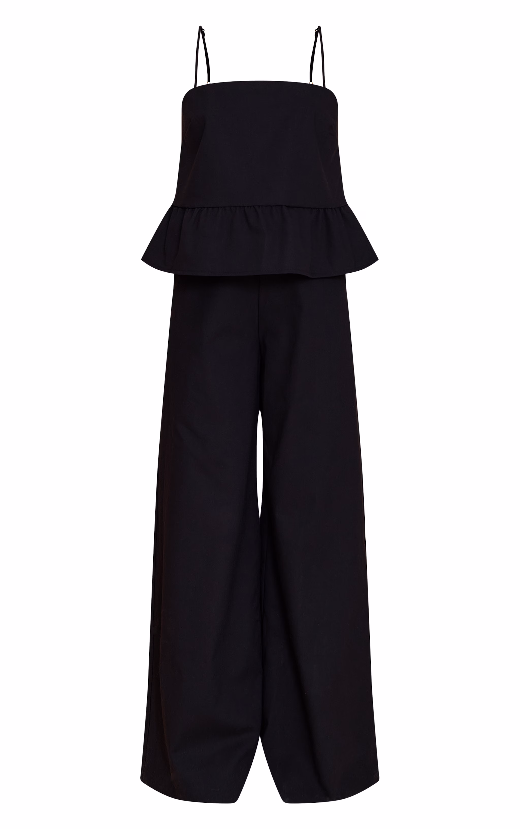 Black Linen Blend Peplum Detail Overlay Jumpsuit
