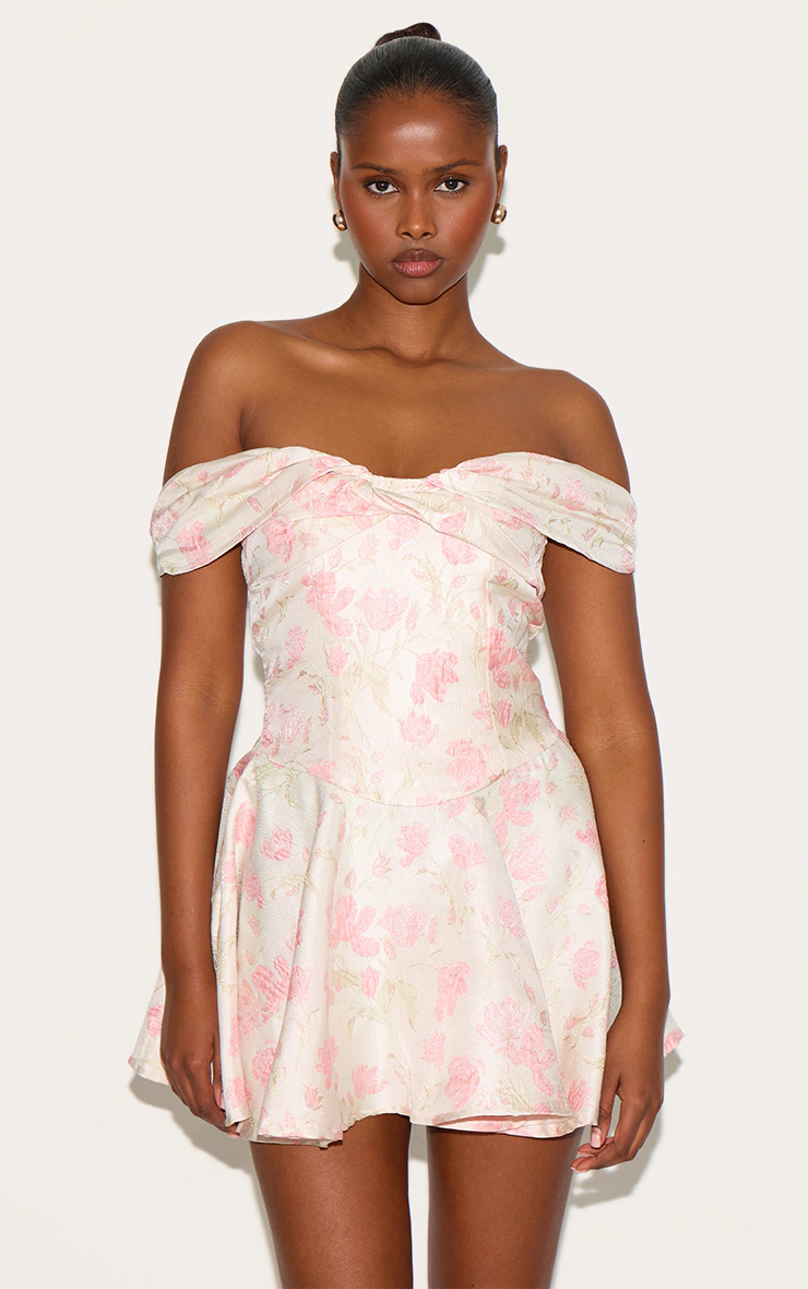 Pink Bardot Jacquard Shift Dress