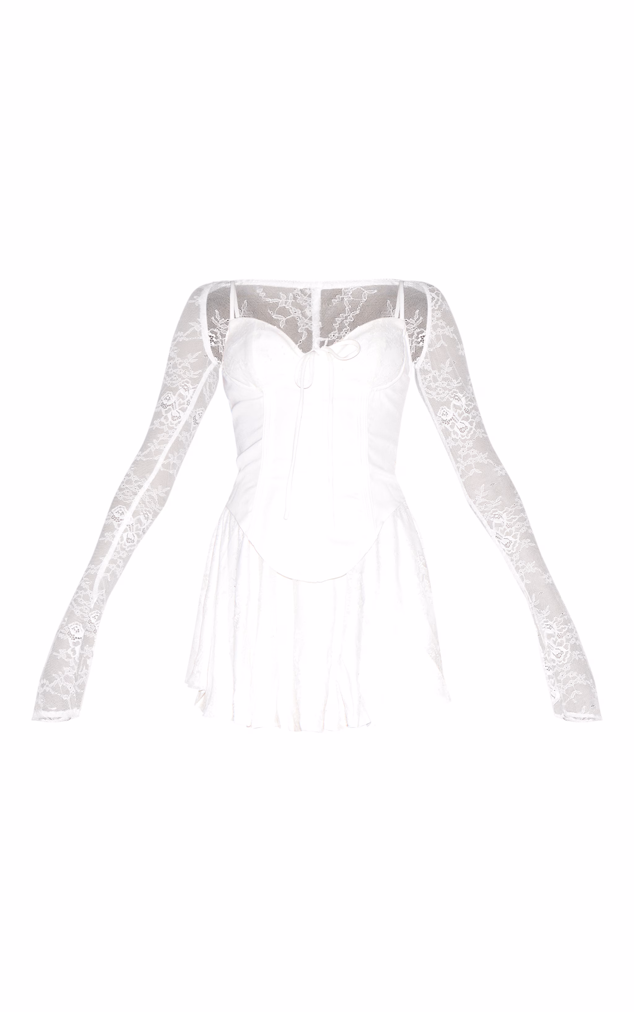 Premium White Lace Long Sleeve Cup Detail Dress