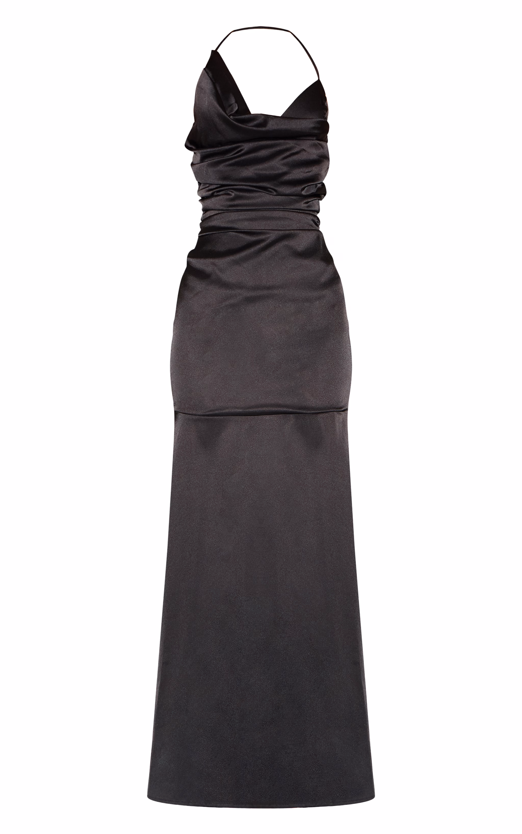 Black Satin Asymetric Drape Maxi Dress