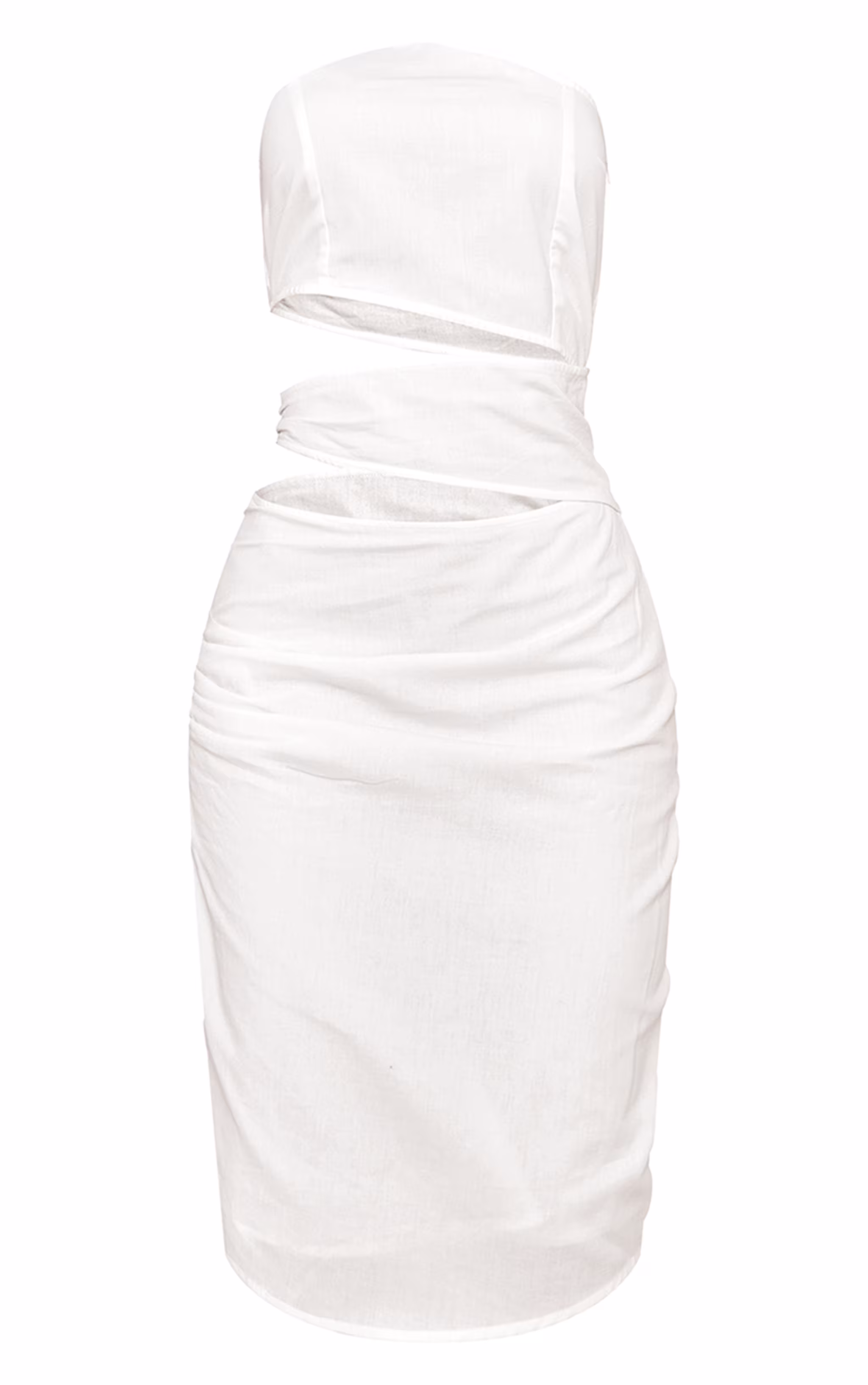 White Linen Look One Shoulder Cut Out Midi Dress