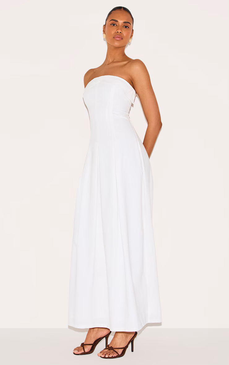 White Bandeau Pleated Midaxi Dress