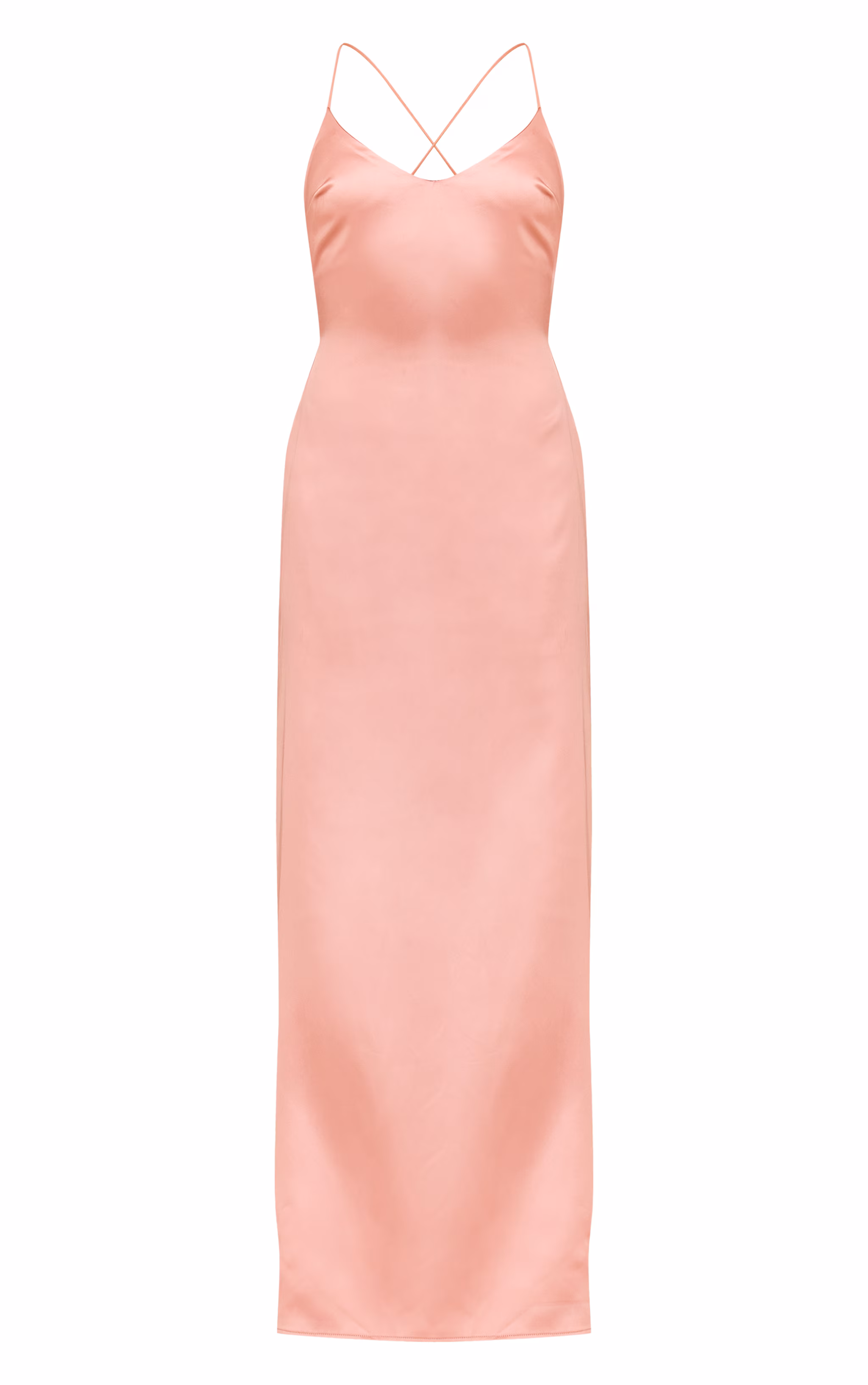 Petite Baby Pink Satin Strappy Open Back Maxi Dress