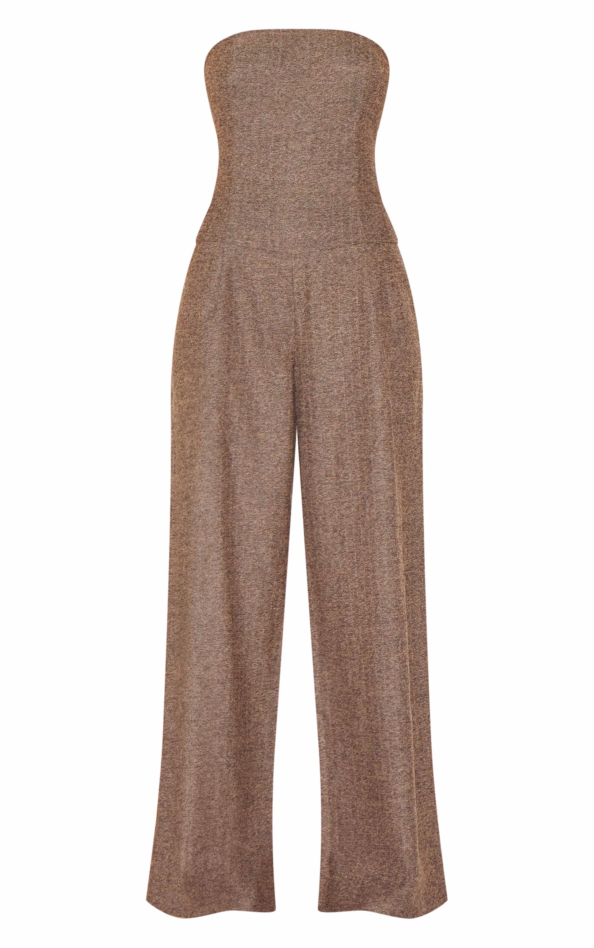Taupe Tailored Herringbone Bandeau Wide Leg Jumpsuit