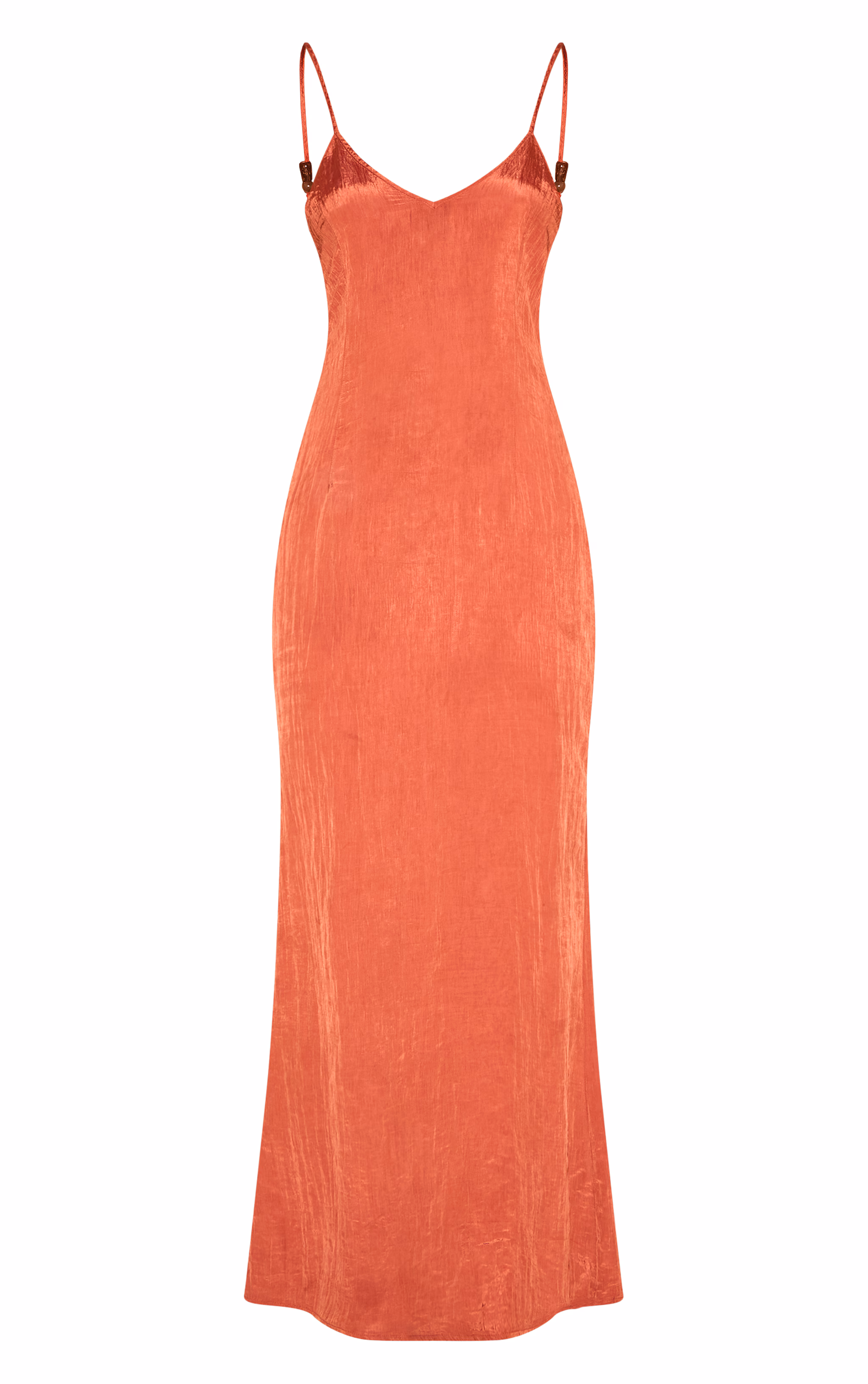 Rust Textured Beaded Detail Strappy Maxi Dress