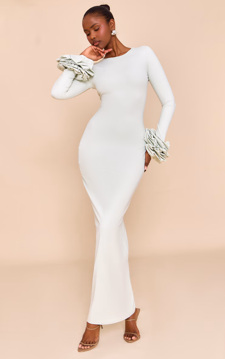 Sage Green Puff Sleeve Maxi Dress