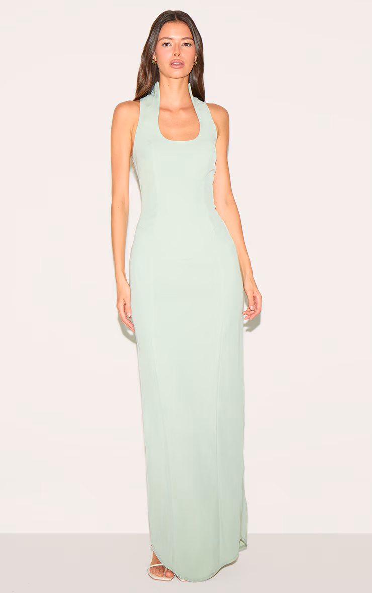 Mint Green Woven Scoop Neck Maxi Dress