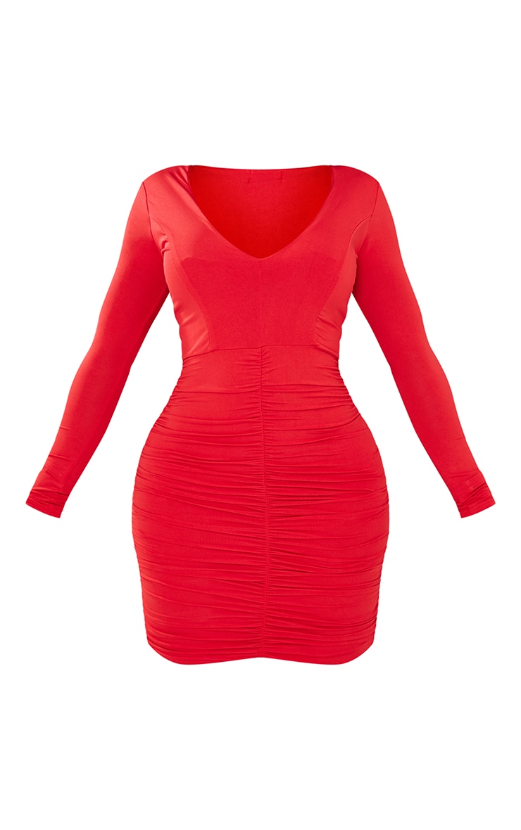 Shape Red Slinky Ruched Mini Dress