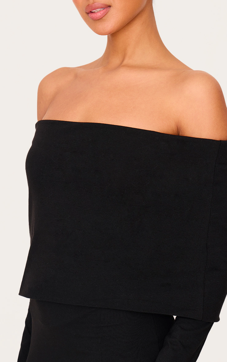 Black Cotton Super Oversized Bardot Mini Dress