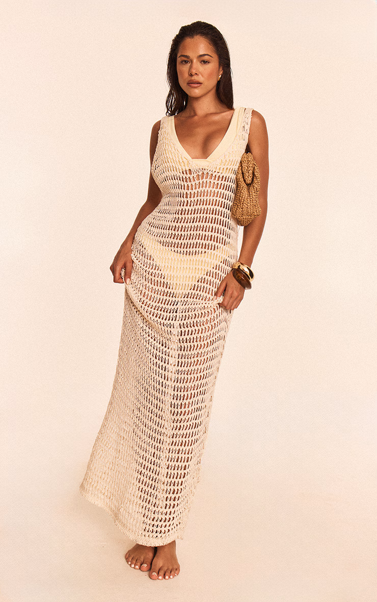 Cream Crochet Sleeveless Maxi Beach Dress